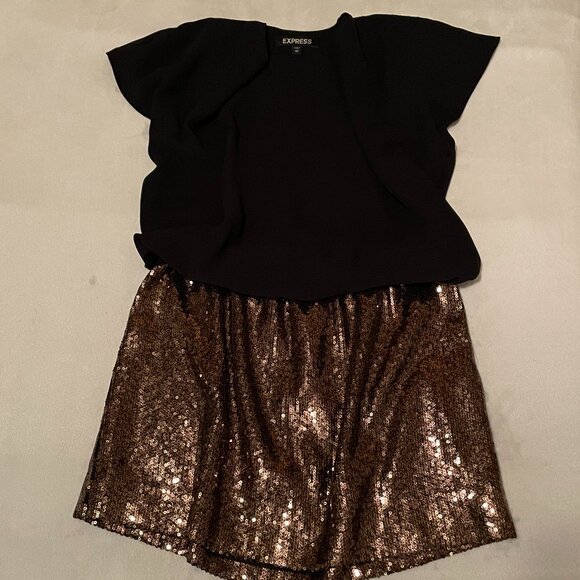 Express, XS Gold Sequin Colorblock Mini Dress, with Black top - Picture 7 of 9